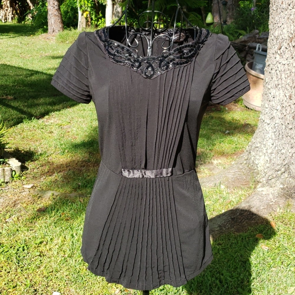 BCBG Black Beaded Blouse